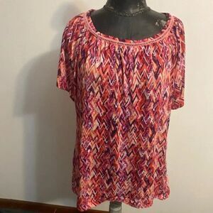Laura Scott multi-color zig zag print top, size 2X